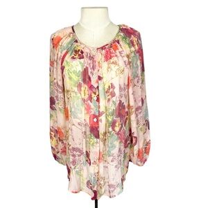 Sundance Silk Button Down Floral Sheer Top size Large flowy romantic